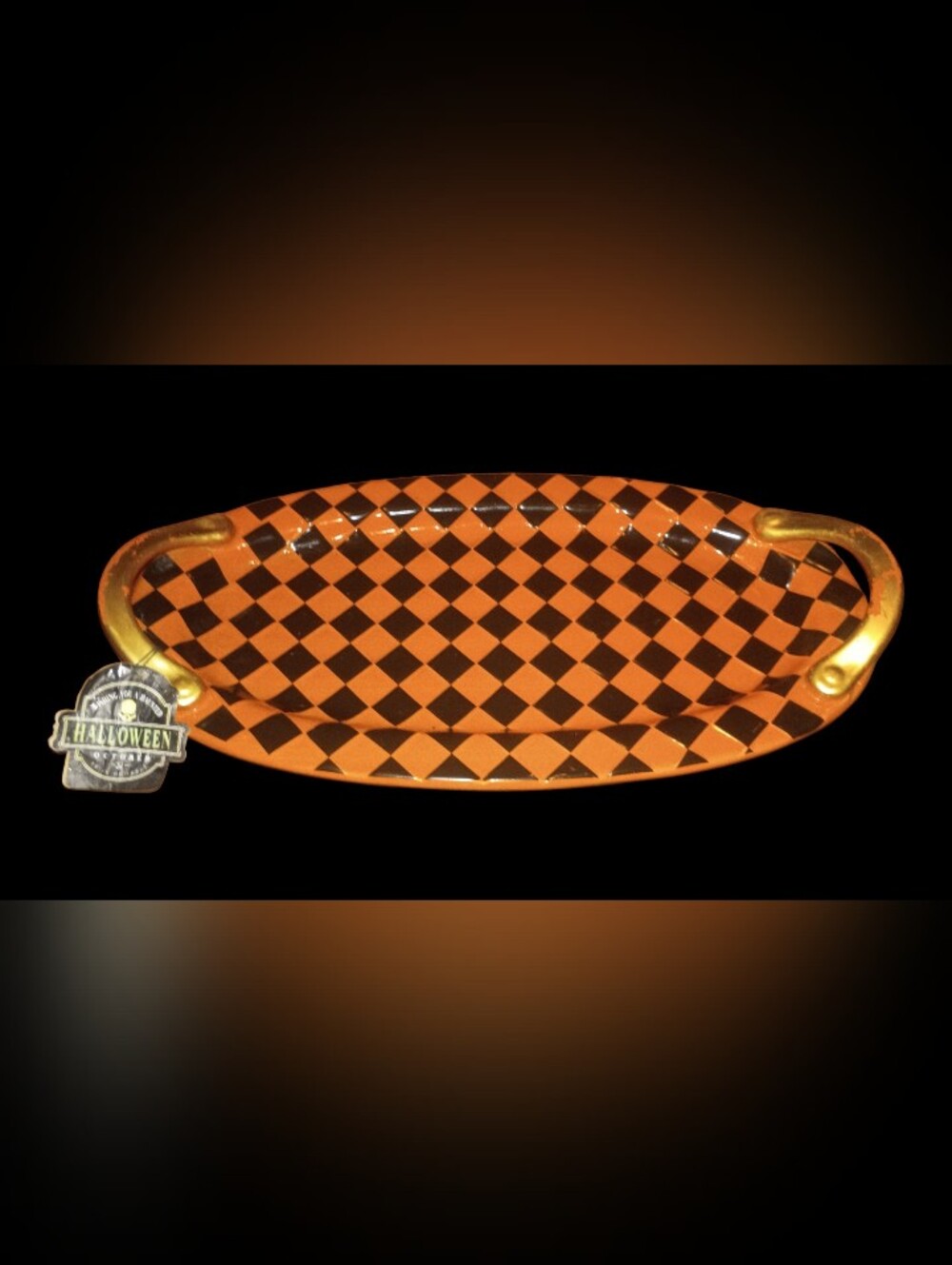 NWT Boutique Halloween Gold Handle Ceramic Platter Set